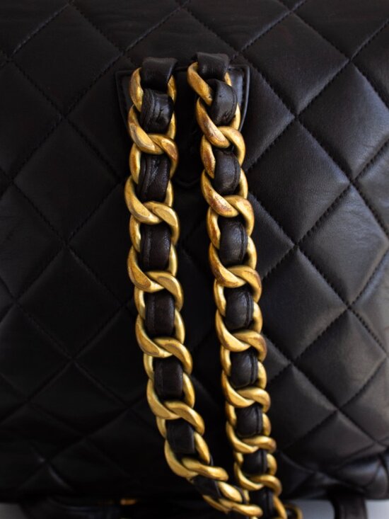 Chanel Vintage Duma Black Lambskin Leather Quilted 24K Gold Backpack main image 11